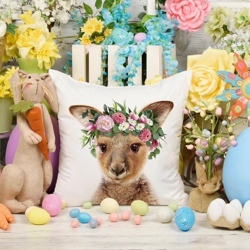 Cute Baby Animals Pattern Pillow Case Cotton Linen Cushion Cover for Home Sofa Pillow Covers, Cushion Covers Tiger Bunny Rabbit Horse Sheep Bear With Head Flowers Decorative Velvet Pillow Covers 45X45CM