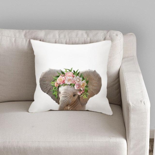 Cute Baby Animals Pattern Pillow Case Cotton Linen Cushion Cover for Home Sofa Pillow Covers, Cushion Covers Tiger Bunny Rabbit Horse Sheep Bear With Head Flowers Decorative Velvet Pillow Covers 45X45CM
