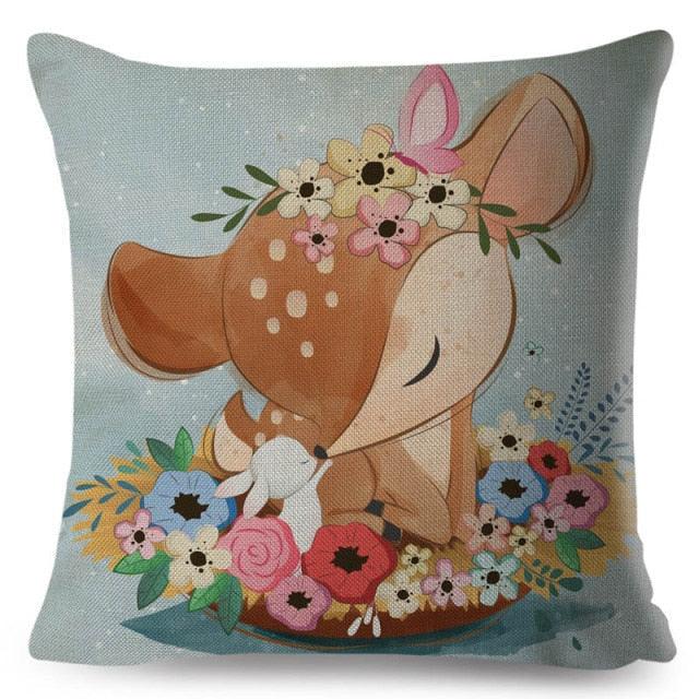 Cute Pillow Cover Cartoon Giraffe Fox Reindeer Animal Nordic Polyester Cotton Cushion Cover For Sofa Home Kids Room Decor Throw Pillow Cases Cartoon Animal Woodland Decorative Cotton Cushion Cover Home Baby Room Decor Standard Pillowcase