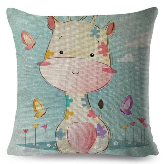 Cute Pillow Cover Cartoon Giraffe Fox Reindeer Animal Nordic Polyester Cotton Cushion Cover For Sofa Home Kids Room Decor Throw Pillow Cases Cartoon Animal Woodland Decorative Cotton Cushion Cover Home Baby Room Decor Standard Pillowcase