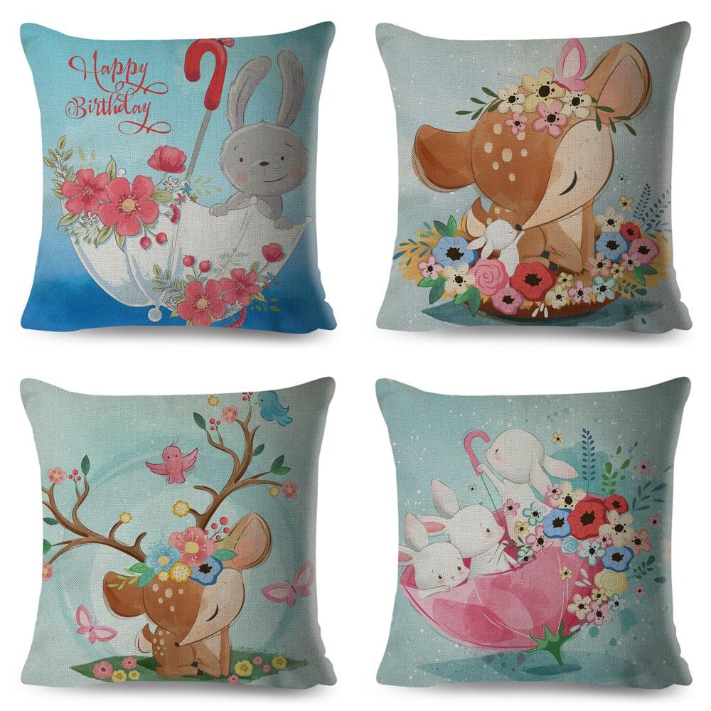 Cute Pillow Cover Cartoon Giraffe Fox Reindeer Animal Nordic Polyester Cotton Cushion Cover For Sofa Home Kids Room Decor Throw Pillow Cases Cartoon Animal Woodland Decorative Cotton Cushion Cover Home Baby Room Decor Standard Pillowcase