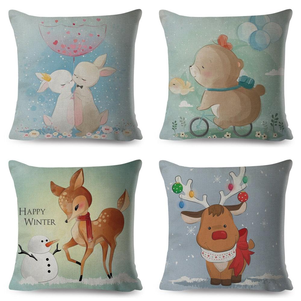 Cute Pillow Cover Cartoon Giraffe Fox Reindeer Animal Nordic Polyester Cotton Cushion Cover For Sofa Home Kids Room Decor Throw Pillow Cases Cartoon Animal Woodland Decorative Cotton Cushion Cover Home Baby Room Decor Standard Pillowcase