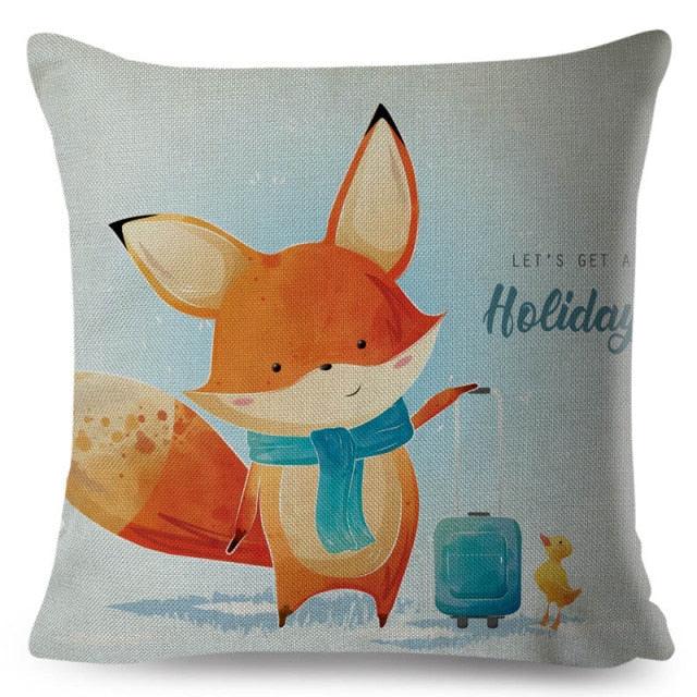 Cute Pillow Cover Cartoon Giraffe Fox Reindeer Animal Nordic Polyester Cotton Cushion Cover For Sofa Home Kids Room Decor Throw Pillow Cases Cartoon Animal Woodland Decorative Cotton Cushion Cover Home Baby Room Decor Standard Pillowcase