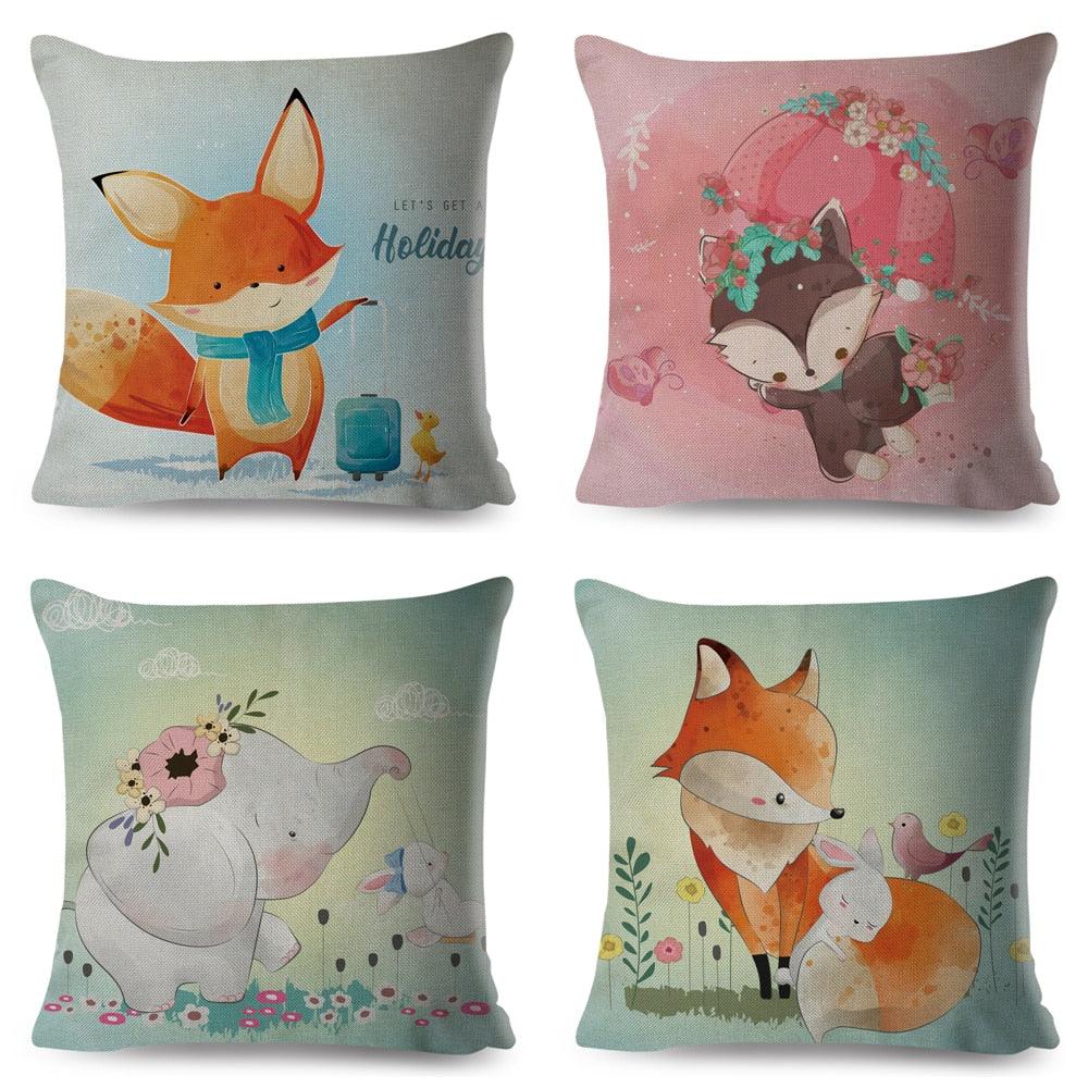 Cute Pillow Cover Cartoon Giraffe Fox Reindeer Animal Nordic Polyester Cotton Cushion Cover For Sofa Home Kids Room Decor Throw Pillow Cases Cartoon Animal Woodland Decorative Cotton Cushion Cover Home Baby Room Decor Standard Pillowcase