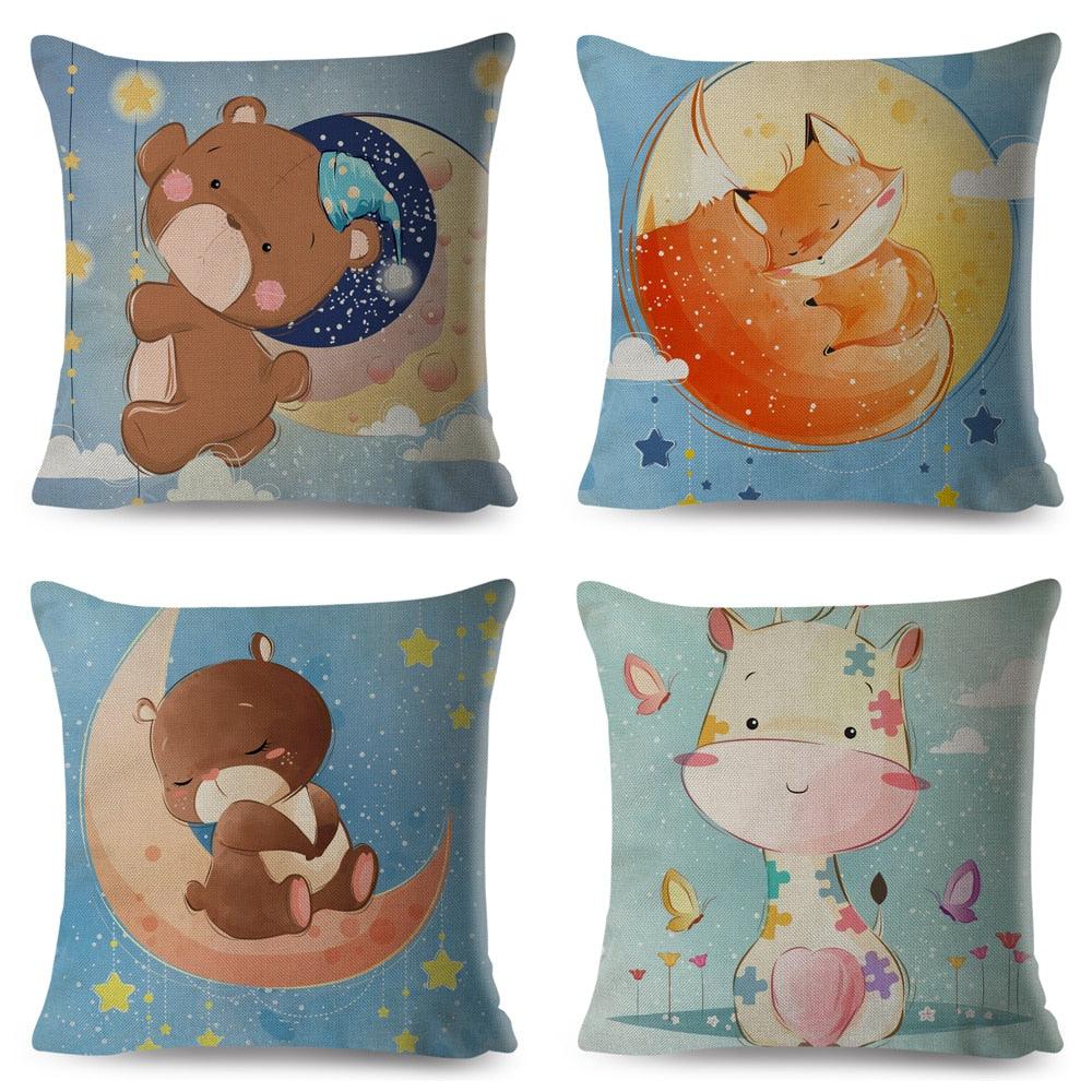 Cute Pillow Cover Cartoon Giraffe Fox Reindeer Animal Nordic Polyester Cotton Cushion Cover For Sofa Home Kids Room Decor Throw Pillow Cases Cartoon Animal Woodland Decorative Cotton Cushion Cover Home Baby Room Decor Standard Pillowcase