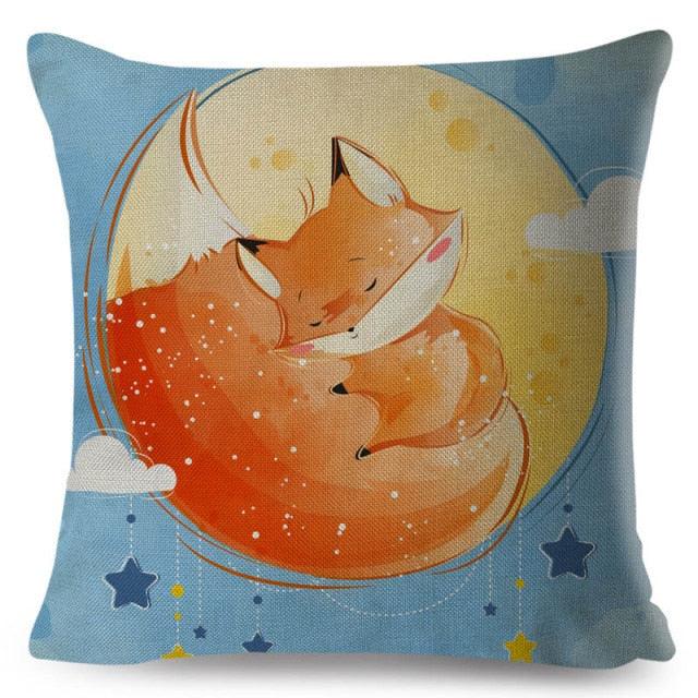 Cute Pillow Cover Cartoon Giraffe Fox Reindeer Animal Nordic Polyester Cotton Cushion Cover For Sofa Home Kids Room Decor Throw Pillow Cases Cartoon Animal Woodland Decorative Cotton Cushion Cover Home Baby Room Decor Standard Pillowcase