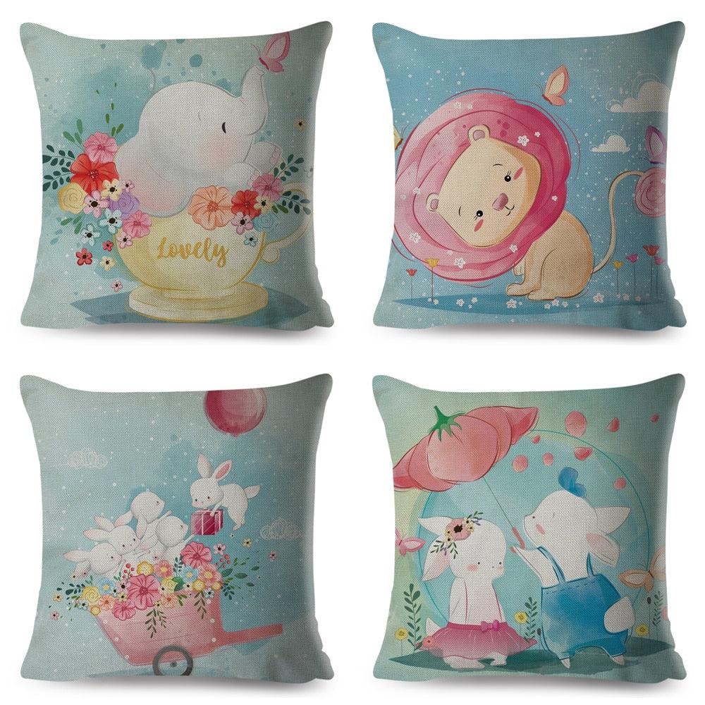 Cute Pillow Cover Cartoon Giraffe Fox Reindeer Animal Nordic Polyester Cotton Cushion Cover For Sofa Home Kids Room Decor Throw Pillow Cases Cartoon Animal Woodland Decorative Cotton Cushion Cover Home Baby Room Decor Standard Pillowcase