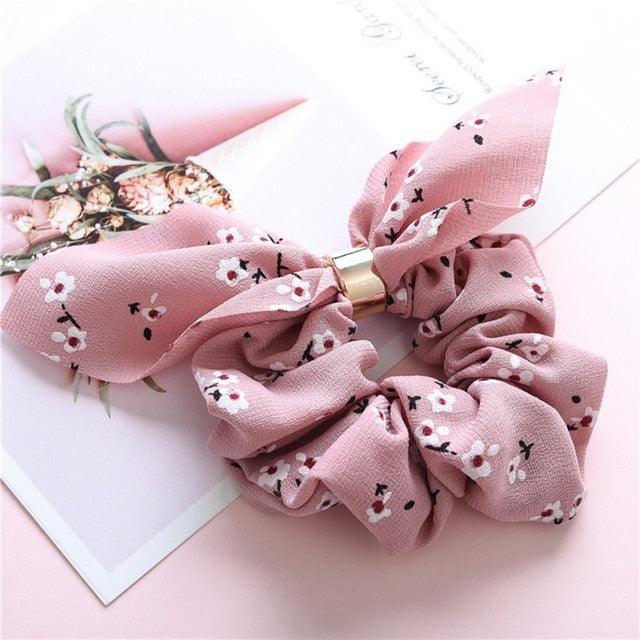 Cute Rabbit Ear Striped Metal Buckle Hair Scrunchies Elastic Hair Bands Ties Rope Bands Ponytail Bands Gorgeous Hair Accessories For Women