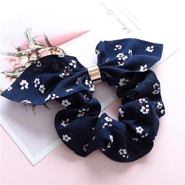 Cute Rabbit Ear Striped Metal Buckle Hair Scrunchies Elastic Hair Bands Ties Rope Bands Ponytail Bands Gorgeous Hair Accessories For Women