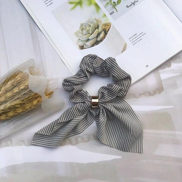 Cute Rabbit Ear Striped Metal Buckle Hair Scrunchies Elastic Hair Bands Ties Rope Bands Ponytail Bands Gorgeous Hair Accessories For Women