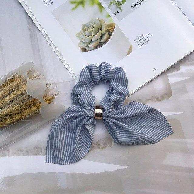 Cute Rabbit Ear Striped Metal Buckle Hair Scrunchies Elastic Hair Bands Ties Rope Bands Ponytail Bands Gorgeous Hair Accessories For Women