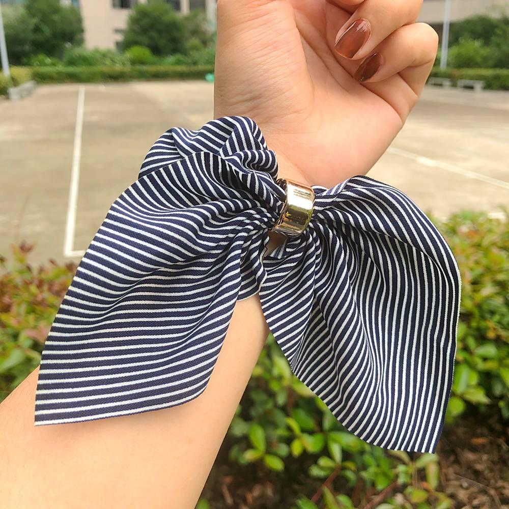 Cute Rabbit Ear Striped Metal Buckle Hair Scrunchies Elastic Hair Bands Ties Rope Bands Ponytail Bands Gorgeous Hair Accessories For Women