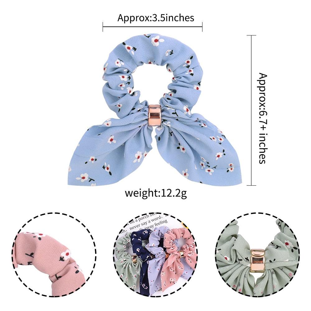 Cute Rabbit Ear Striped Metal Buckle Hair Scrunchies Elastic Hair Bands Ties Rope Bands Ponytail Bands Gorgeous Hair Accessories For Women