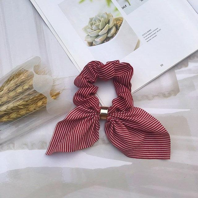 Cute Rabbit Ear Striped Metal Buckle Hair Scrunchies Elastic Hair Bands Ties Rope Bands Ponytail Bands Gorgeous Hair Accessories For Women