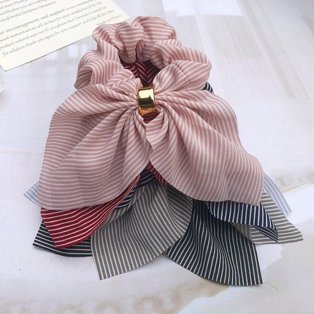 Cute Rabbit Ear Striped Metal Buckle Hair Scrunchies Elastic Hair Bands Ties Rope Bands Ponytail Bands Gorgeous Hair Accessories For Women