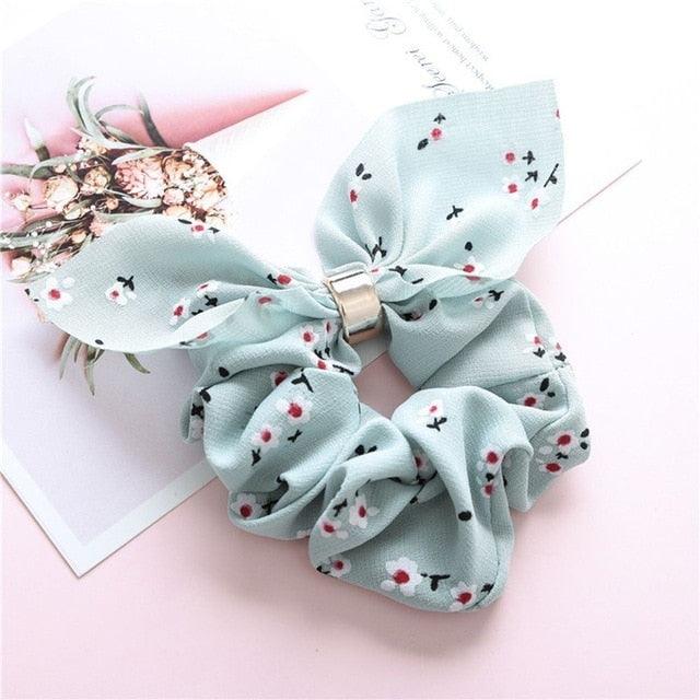 Cute Rabbit Ear Striped Metal Buckle Hair Scrunchies Elastic Hair Bands Ties Rope Bands Ponytail Bands Gorgeous Hair Accessories For Women