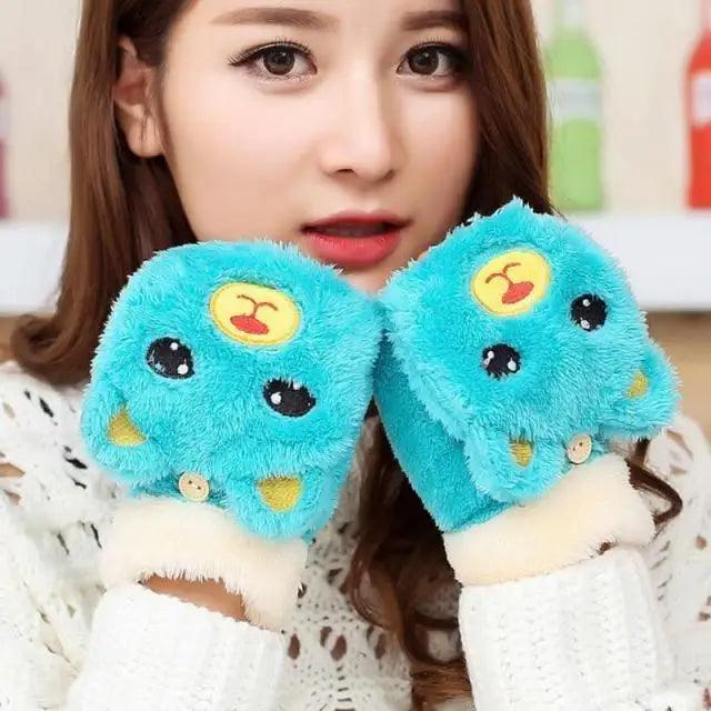 Cute Winter Warm Soft Half Finger Thick One Size Gloves For Women Fashionable Warm Comfortable Stylish Gloves For Girls
