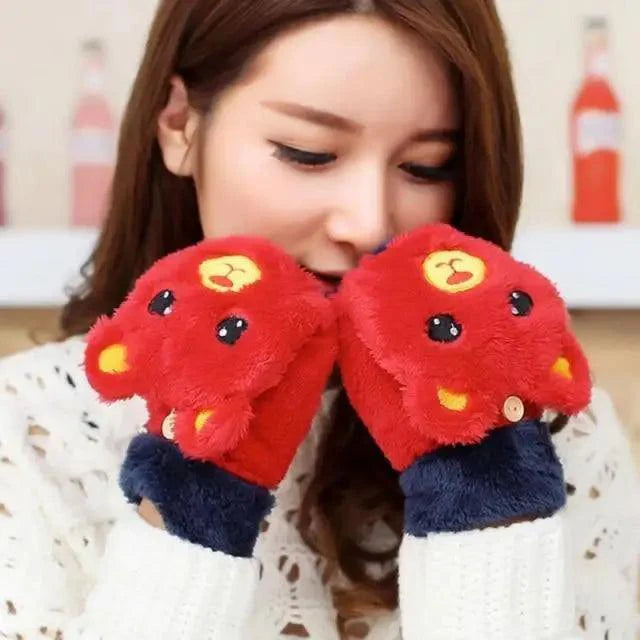 Cute Winter Warm Soft Half Finger Thick One Size Gloves For Women Fashionable Warm Comfortable Stylish Gloves For Girls