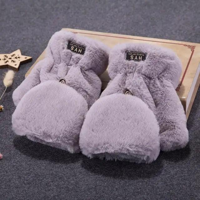 Cute Winter Warm Soft Half Finger Thick One Size Gloves For Women Fashionable Warm Comfortable Stylish Gloves For Girls
