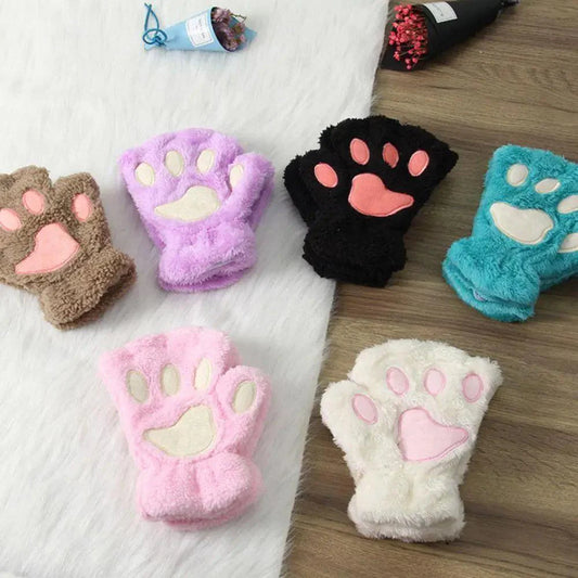 Cute Women Winter 1Pair Warm Fingerless Lovely Gloves Fluffy Colorful Comfortable Gloves For Autumn