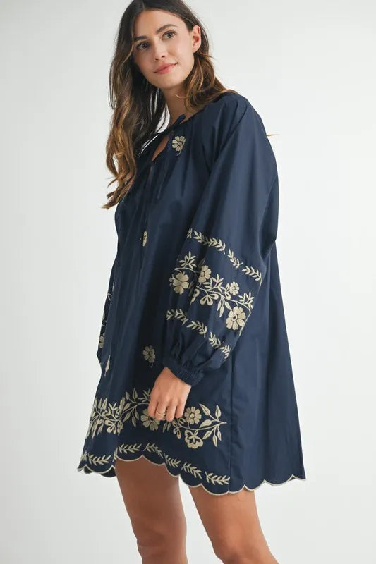 Embroidered Long Sleeve Peasant Mini Dress For Women – Embroidered Mini Dress, Long Sleeve Peasant Dress, Bohemian Dress, Casual Peasant Dress, Timeless Elegance Dress