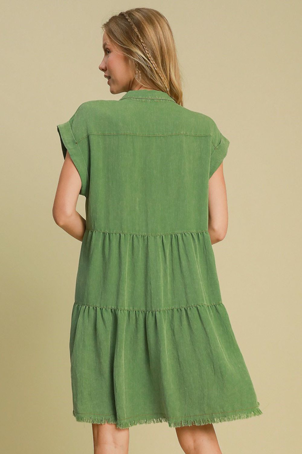 Green Full Size Button-Down Shirt Dress Plus Size Casual & Simple Lightweight Dress