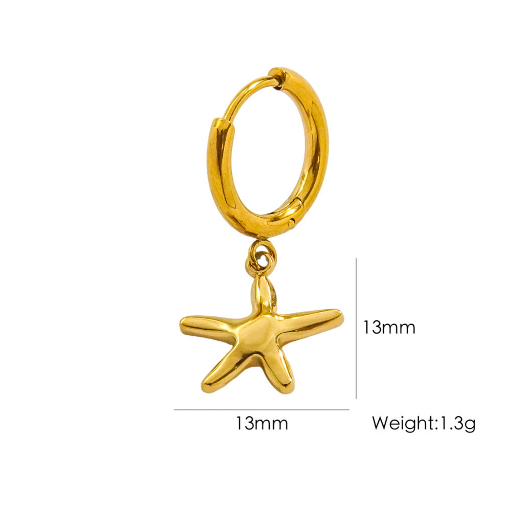 Single Summer Marine Elements Series Stainless Steel 14K Gold Pendant Earrings Tropical Beach Wind Starfish