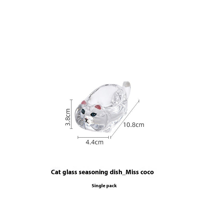 Cat Crystal Glass Seasoning Saucer Dish
