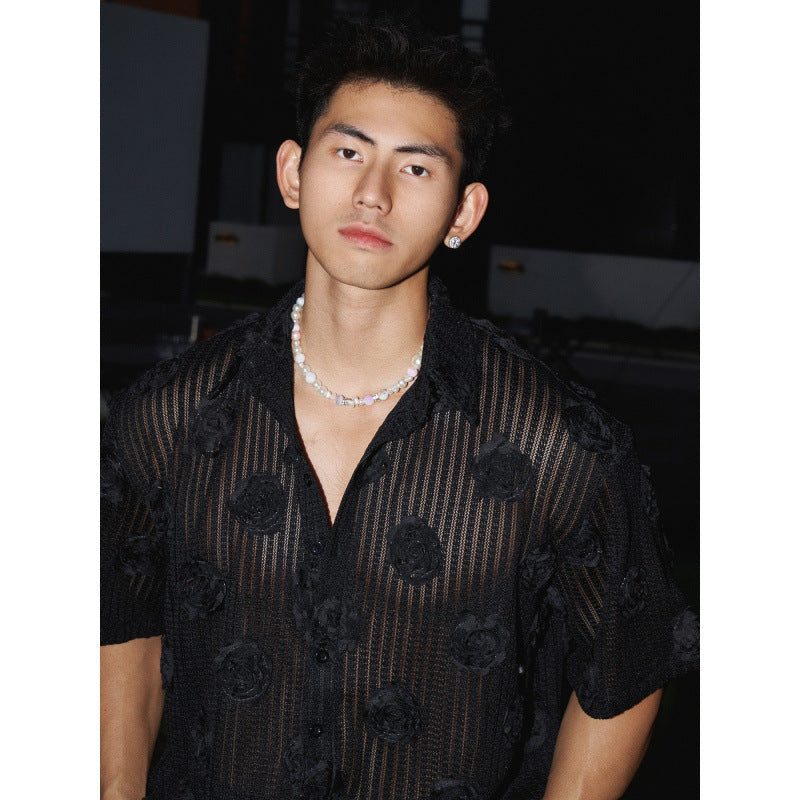 Heavy Industry Three-dimensional Floral Short-sleeved Shirt