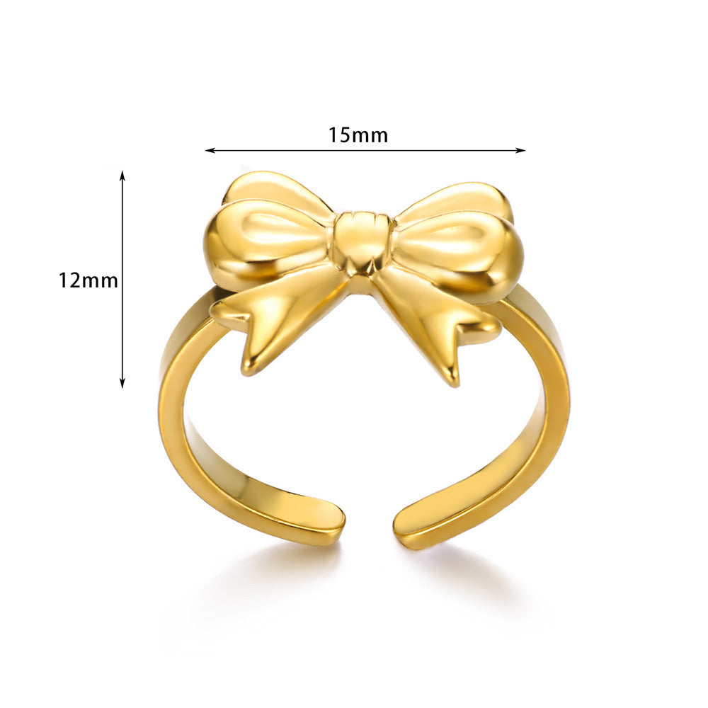 Titanium Steel 18K Gold Plating Bow Ring