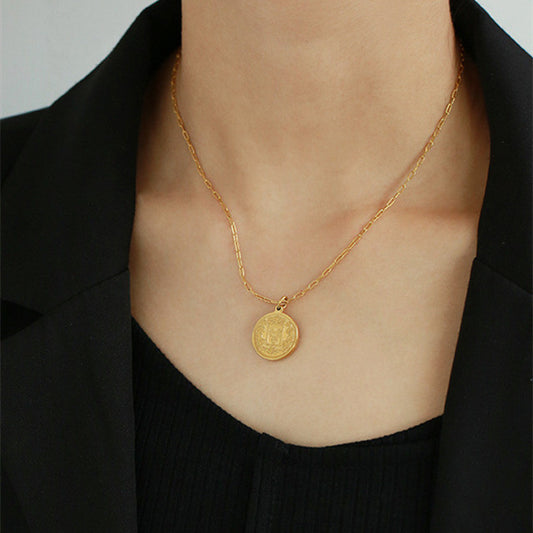 Round Coin Roman  Relief Necklace