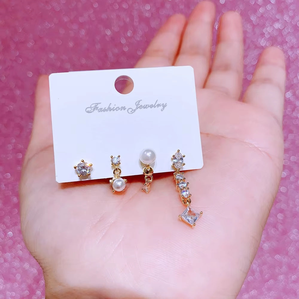 18K Gold Ear Bone Nail Tassel Earrings Suit Simple