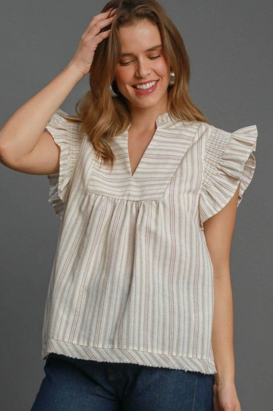 Umgee Full Size Striped Babydoll Top Plus Size