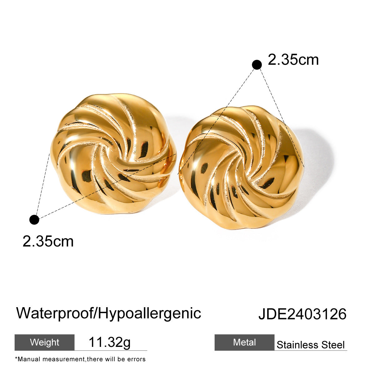 18K Gold Stainless Steel Round Thread Earrings