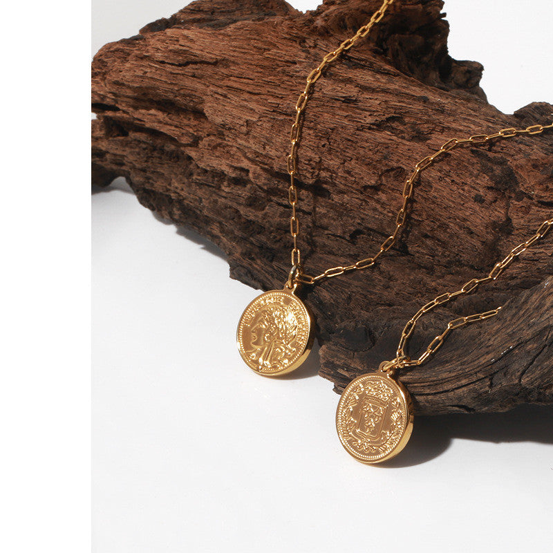 Round Coin Roman  Relief Necklace