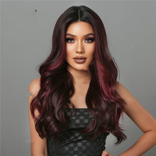 Middle Long Curly Hair With Reddish Brown High Temperature Silk Wig