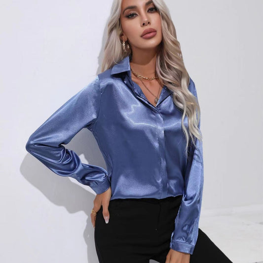 One Button Satin Shirt Temperament Long Sleeve Shirt