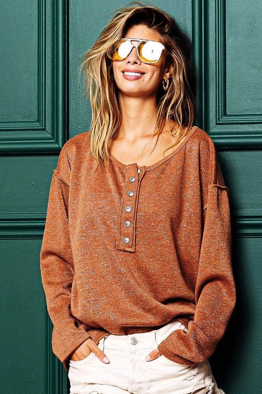 BiBi Mink Lurex Stitched Button Detail Top