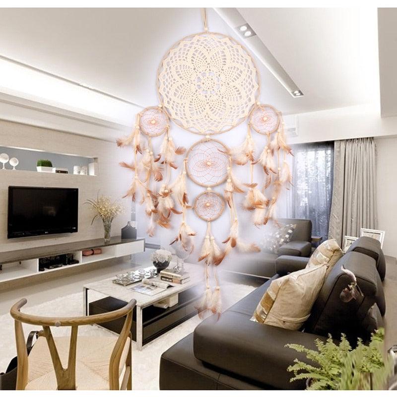 Dream Catcher Five-ring Wind Chime Ornaments Creative Indian Dream Catcher Bedroom Living Room Decoration Wall Hanging Home Ornaments Decoration  Craft Gift