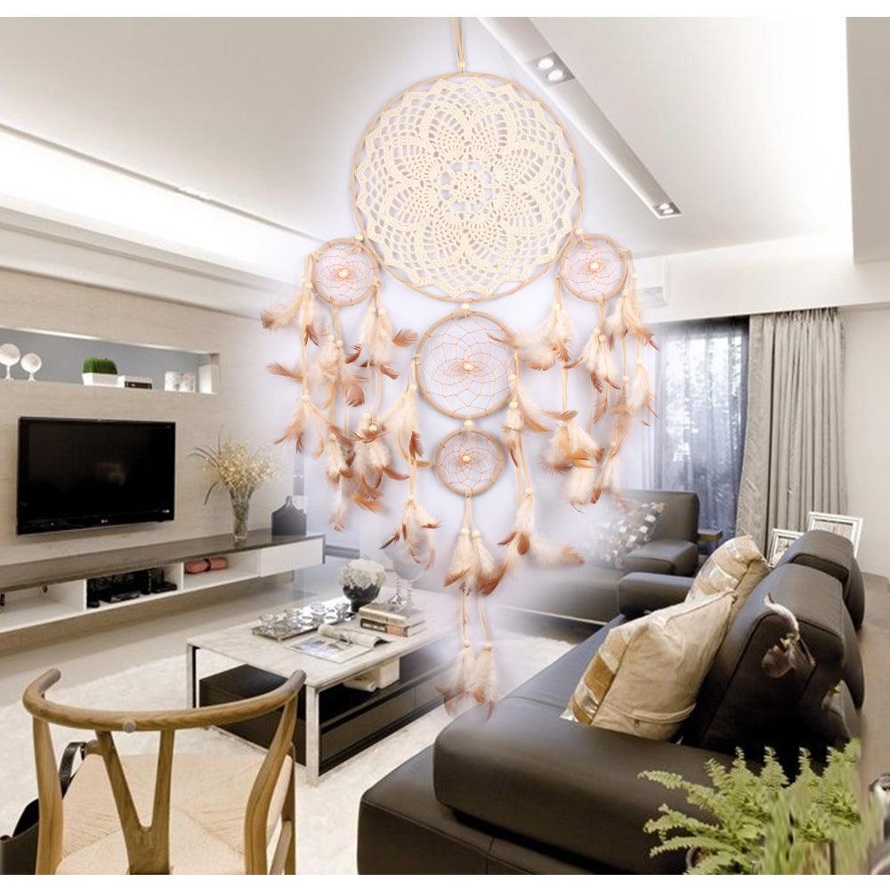 Dream Catcher Five-ring Wind Chime Ornaments Creative Indian Dream Catcher Bedroom Living Room Decoration Wall Hanging Home Ornaments Decoration  Craft Gift