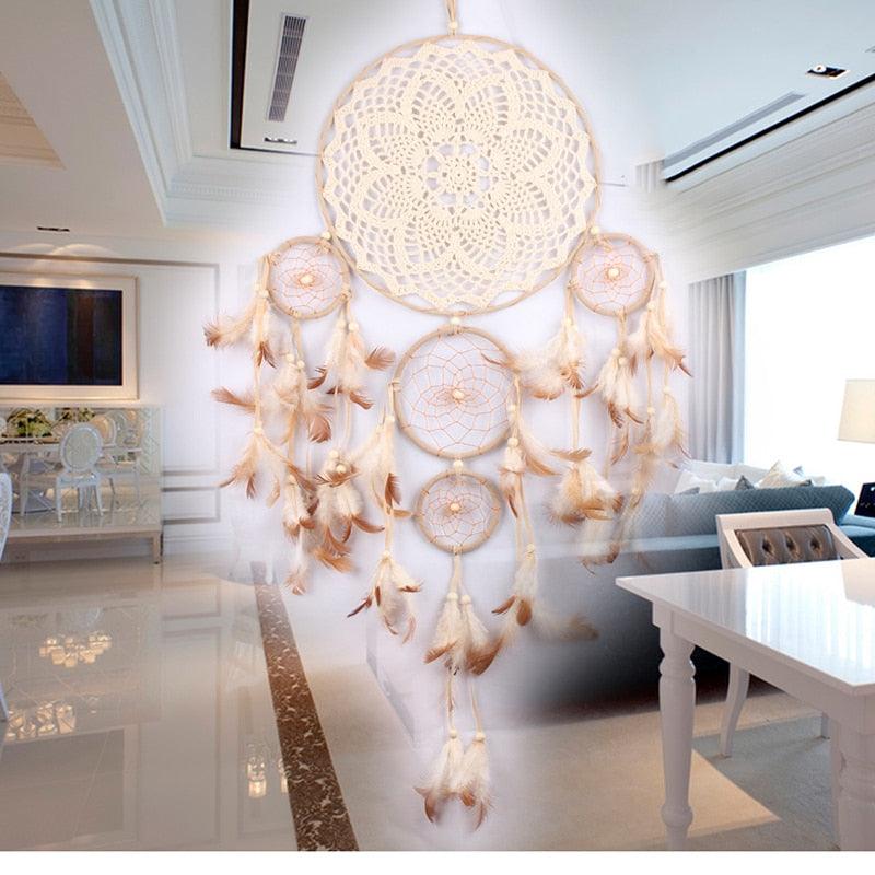 Dream Catcher Five-ring Wind Chime Ornaments Creative Indian Dream Catcher Bedroom Living Room Decoration Wall Hanging Home Ornaments Decoration  Craft Gift