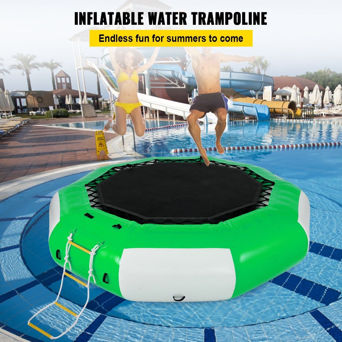 10FT Inflatable Water Trampoline with Ladder – Round Water Bouncer