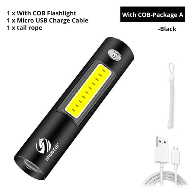 Dual Power LED Flashlight With Pure Beam Slide Focus Waterproof Rechargeable LED USB Telescopic Zoom Portable Flashlight For Night Lighting Night Riding Camping High-Powered Flash Lights