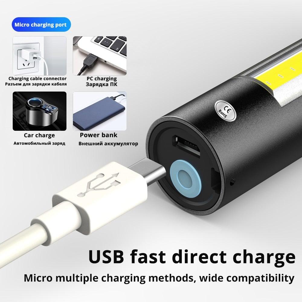 Dual Power LED Flashlight With Pure Beam Slide Focus Waterproof Rechargeable LED USB Telescopic Zoom Portable Flashlight For Night Lighting Night Riding Camping High-Powered Flash Lights