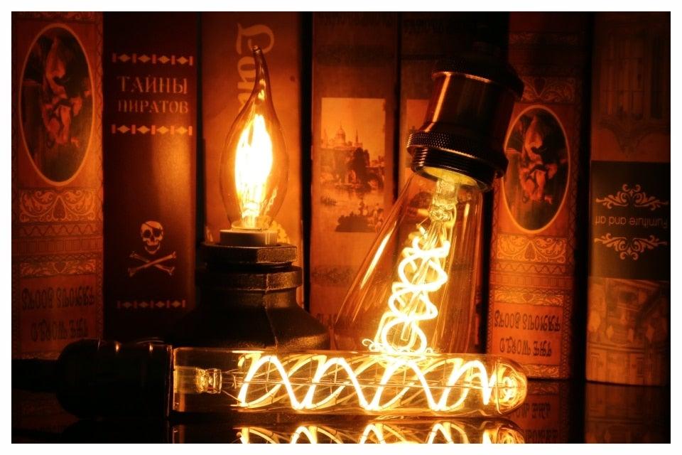 E14 E27 Retro LED Spiral Filament Light Bulb 4W 220V C35 G45 A60 T45 ST64 T185 T225 G80 G95 G125 Vintage Edison Lamp Vintage Filament Light Bulbs Globe Round