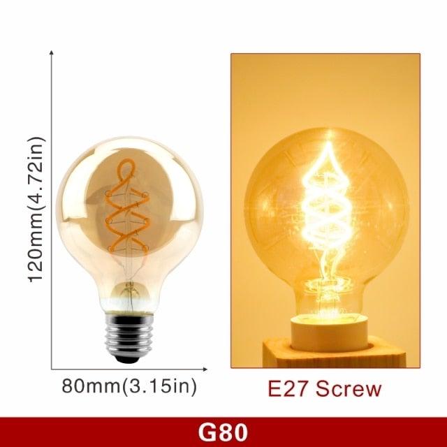 E14 E27 Retro LED Spiral Filament Light Bulb 4W 220V C35 G45 A60 T45 ST64 T185 T225 G80 G95 G125 Vintage Edison Lamp Vintage Filament Light Bulbs Globe Round