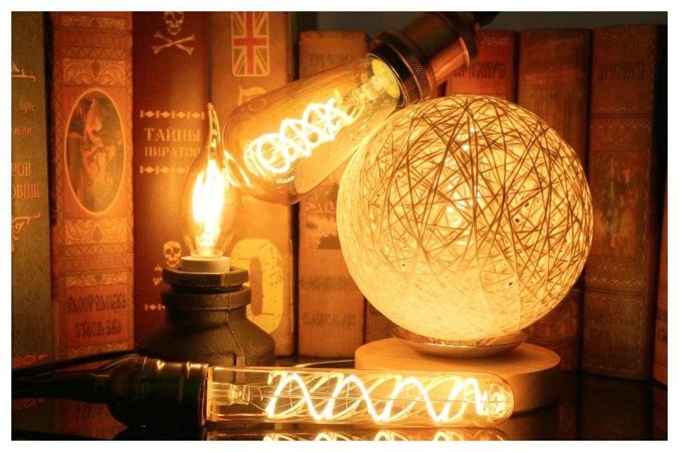 E14 E27 Retro LED Spiral Filament Light Bulb 4W 220V C35 G45 A60 T45 ST64 T185 T225 G80 G95 G125 Vintage Edison Lamp Vintage Filament Light Bulbs Globe Round