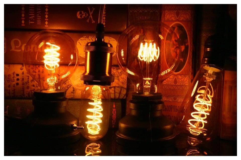 E14 E27 Retro LED Spiral Filament Light Bulb 4W 220V C35 G45 A60 T45 ST64 T185 T225 G80 G95 G125 Vintage Edison Lamp Vintage Filament Light Bulbs Globe Round