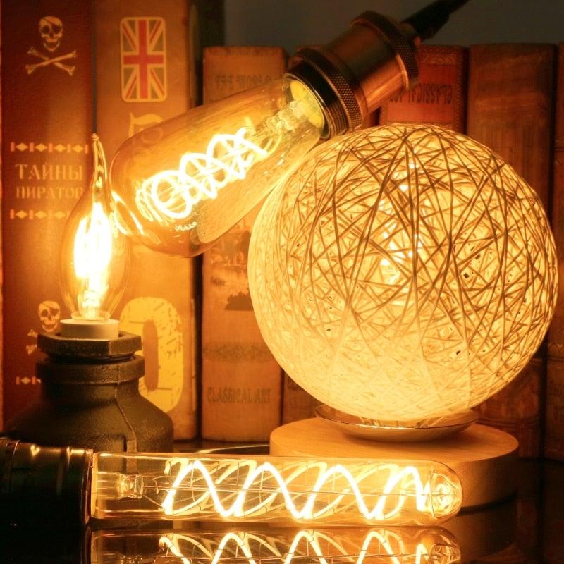 E14 E27 Retro LED Spiral Filament Light Bulb 4W 220V C35 G45 A60 T45 ST64 T185 T225 G80 G95 G125 Vintage Edison Lamp Vintage Filament Light Bulbs Globe Round