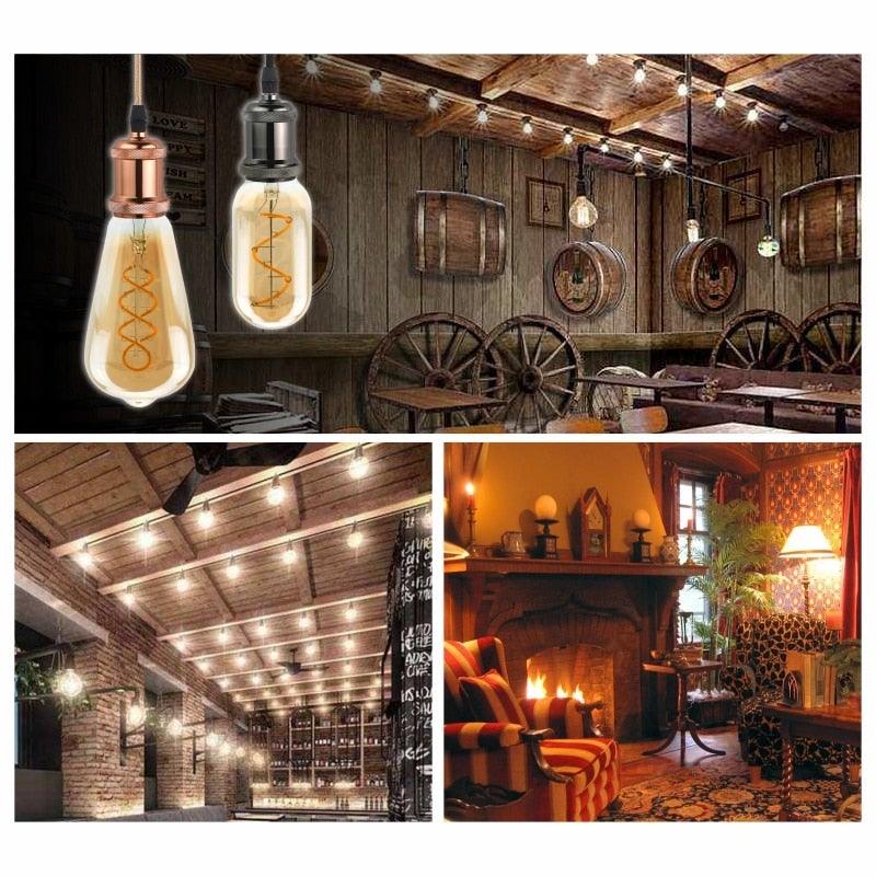 E14 E27 Retro LED Spiral Filament Light Bulb 4W 220V C35 G45 A60 T45 ST64 T185 T225 G80 G95 G125 Vintage Edison Lamp Vintage Filament Light Bulbs Globe Round
